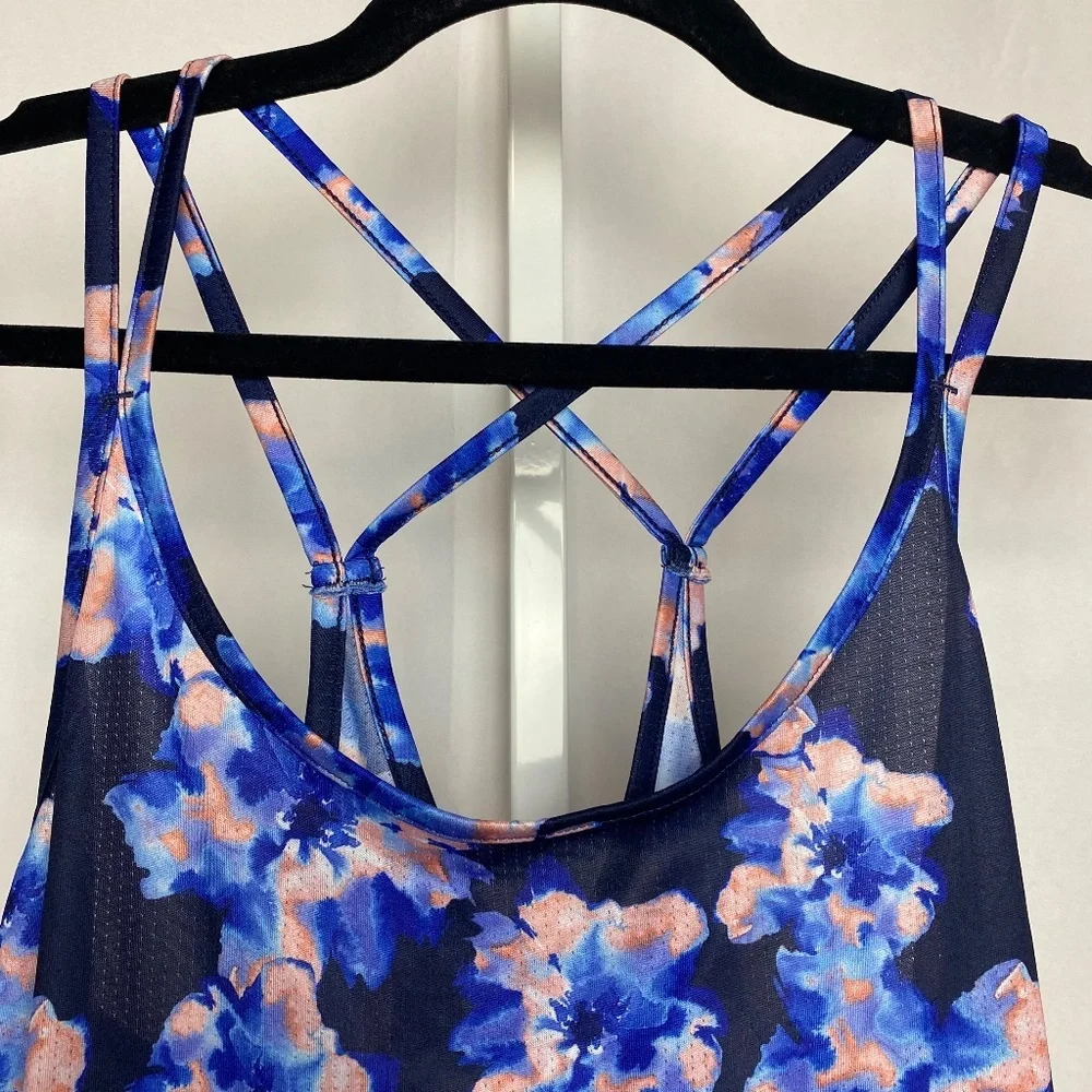Old Navy Active Womenʻs Go Dry Blue | Pink Floral Workout Tank Large